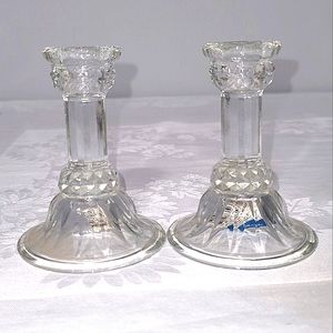 Crisa pair of clear glass candle holders